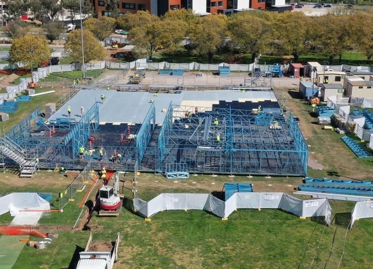 The COVID-19 Surge Centre has been built using prefabricated wall frames and roof trusses made from TRUECORE® steel.