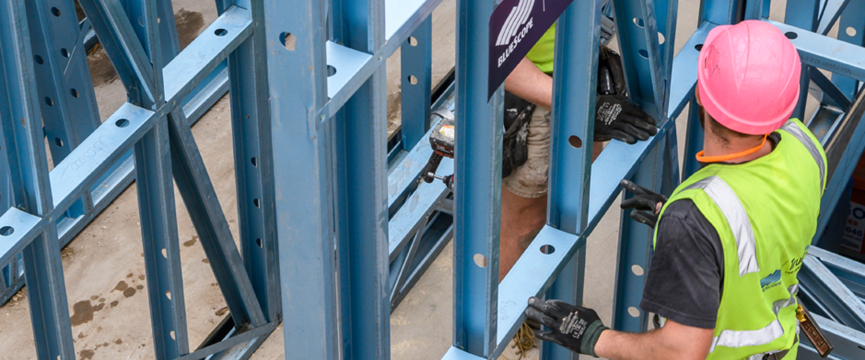 Builders handling frames made from TRUECORE® steel