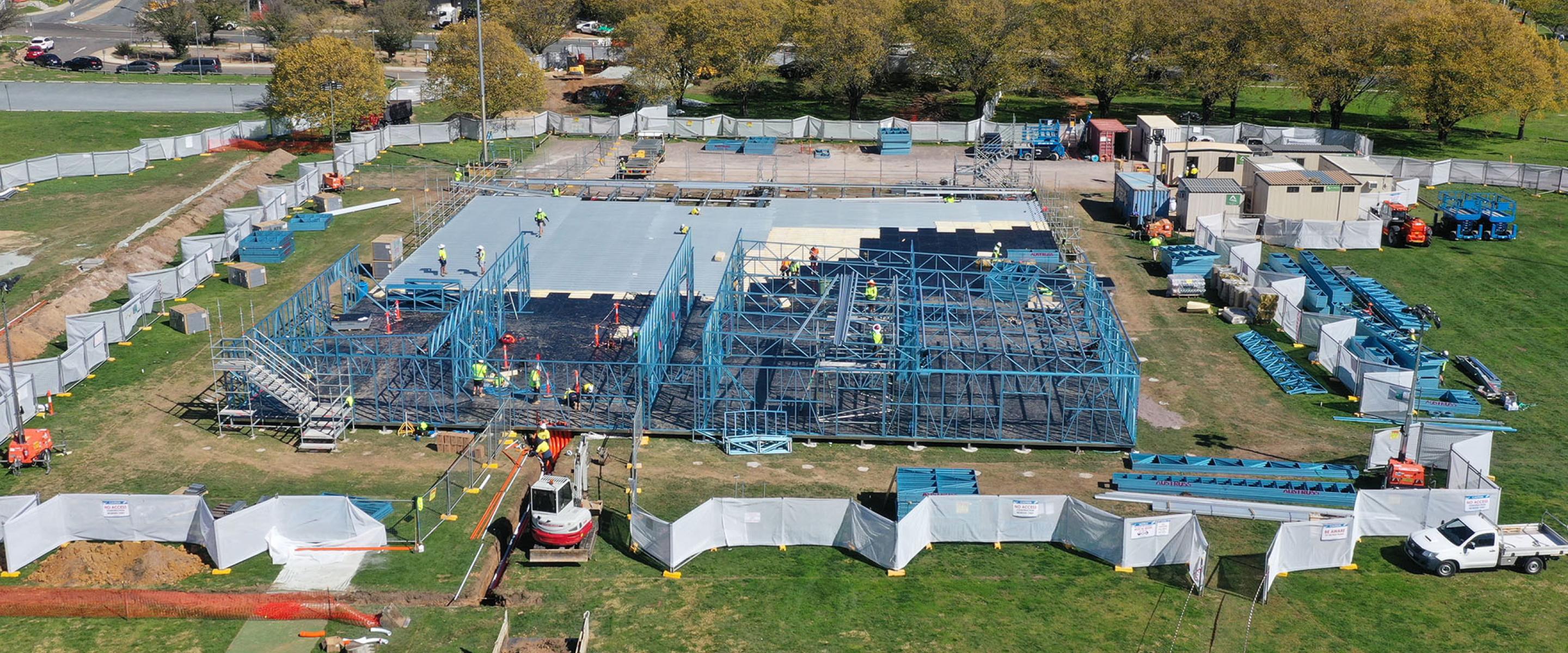 Prefabricated frames used in COVID 19 Surge Centre
