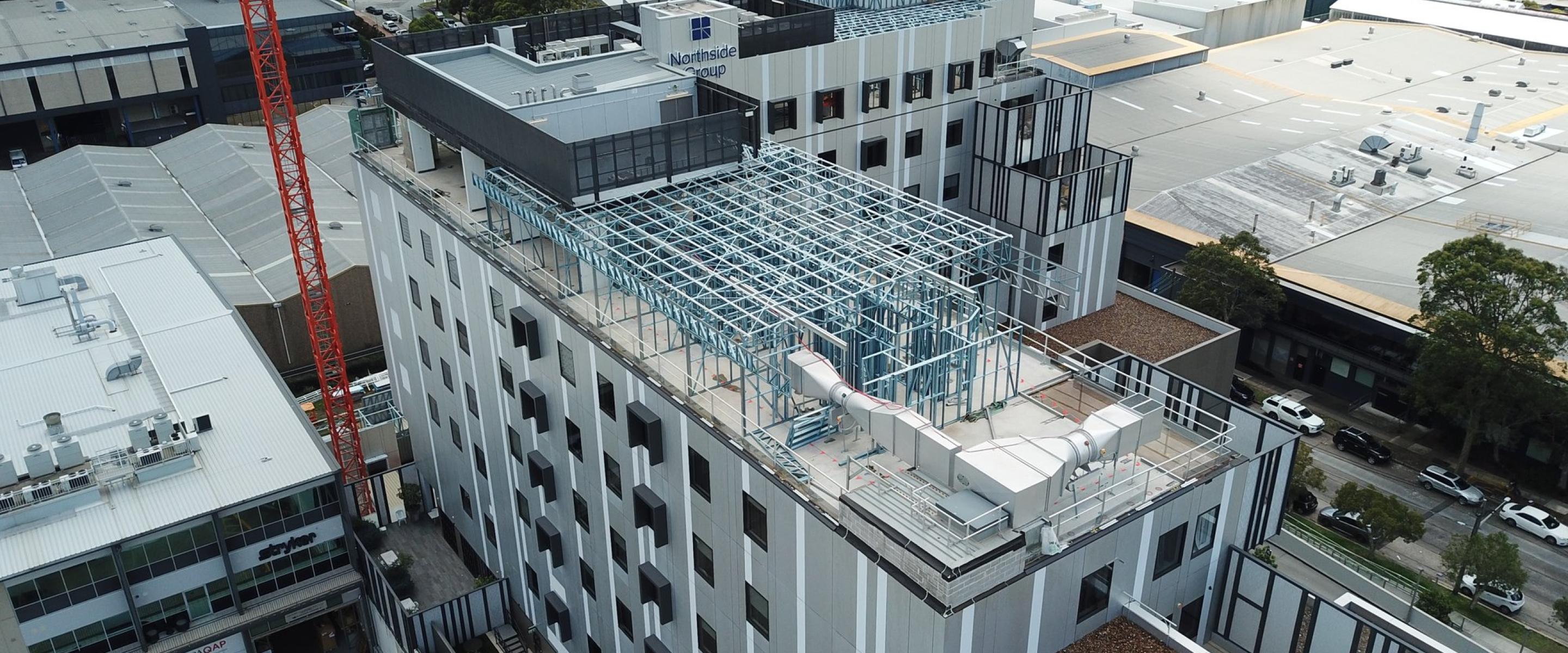 Ramsay Clinic Northside - The external frames supporting the façade were prefabricated off-site by Austruss, using a combination of LGS framing made from TRUECORE® steel, and strategically positioned RHS sections