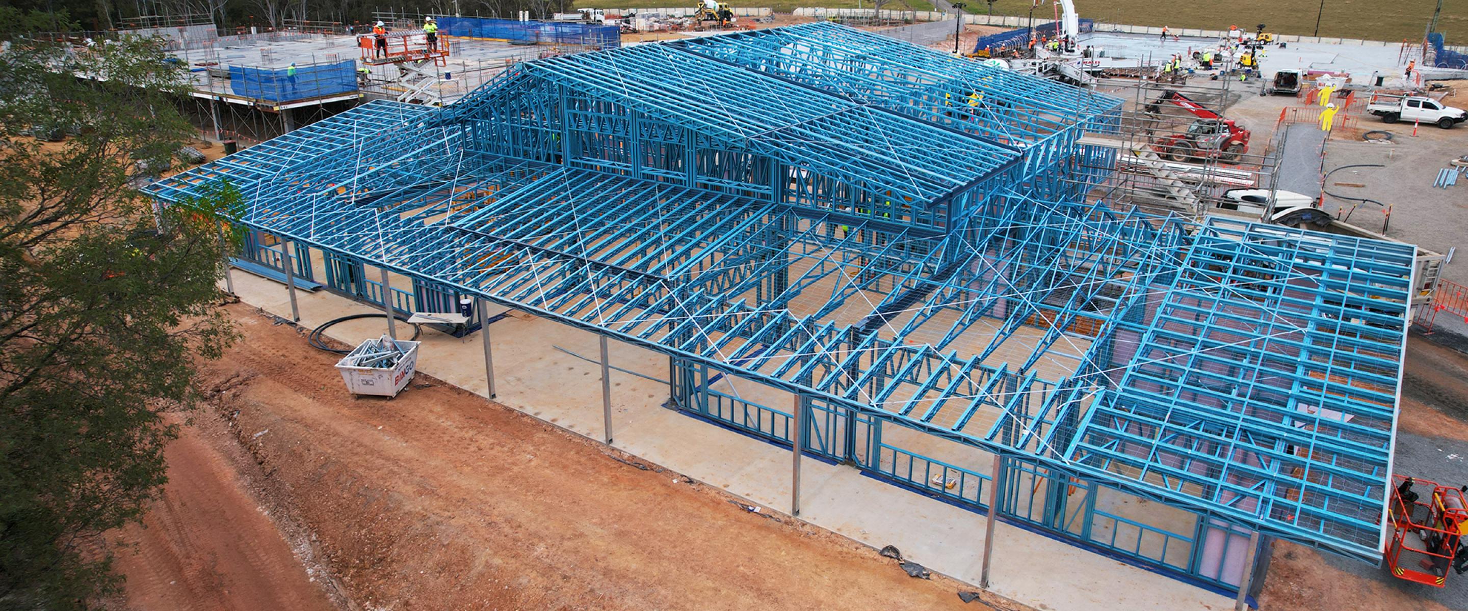 TRUECORE steel blue frames used in the construction of Redland Bay State School