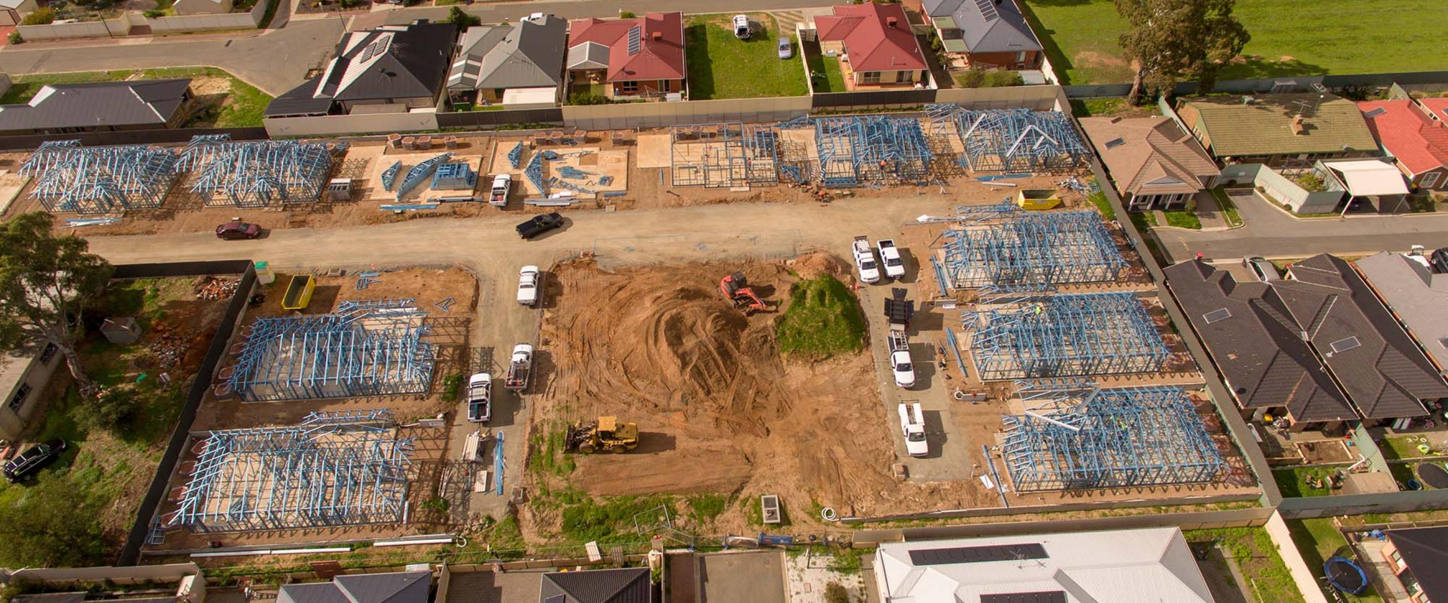 Normus Urban Projects - Penneys Hill Estate Aerial Shot of Site and steel framing