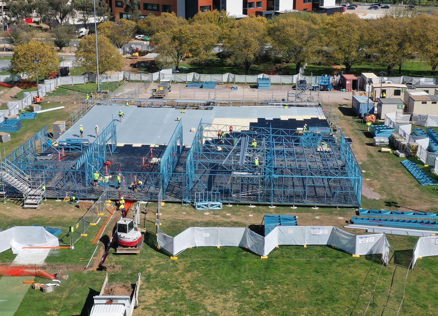 Prefabricated frames used in COVID 19 Surge Centre