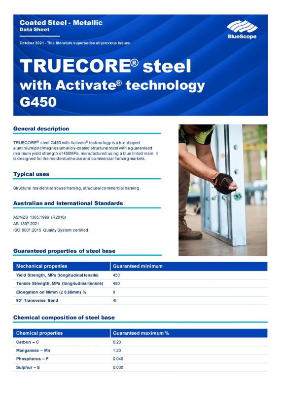 TRUECORE steel G450 datasheet thumbnail