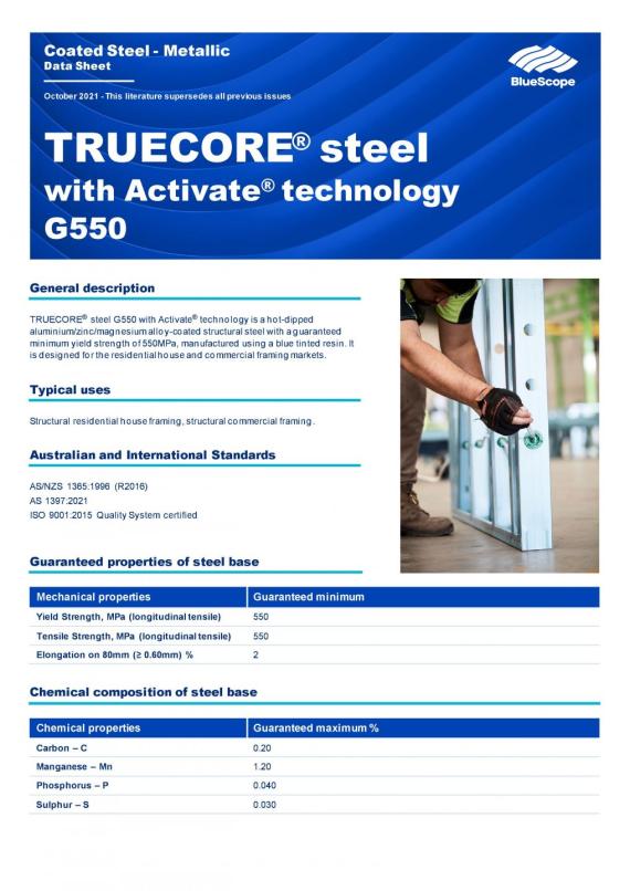 TRUECORE steel G550 datasheet thumbnail